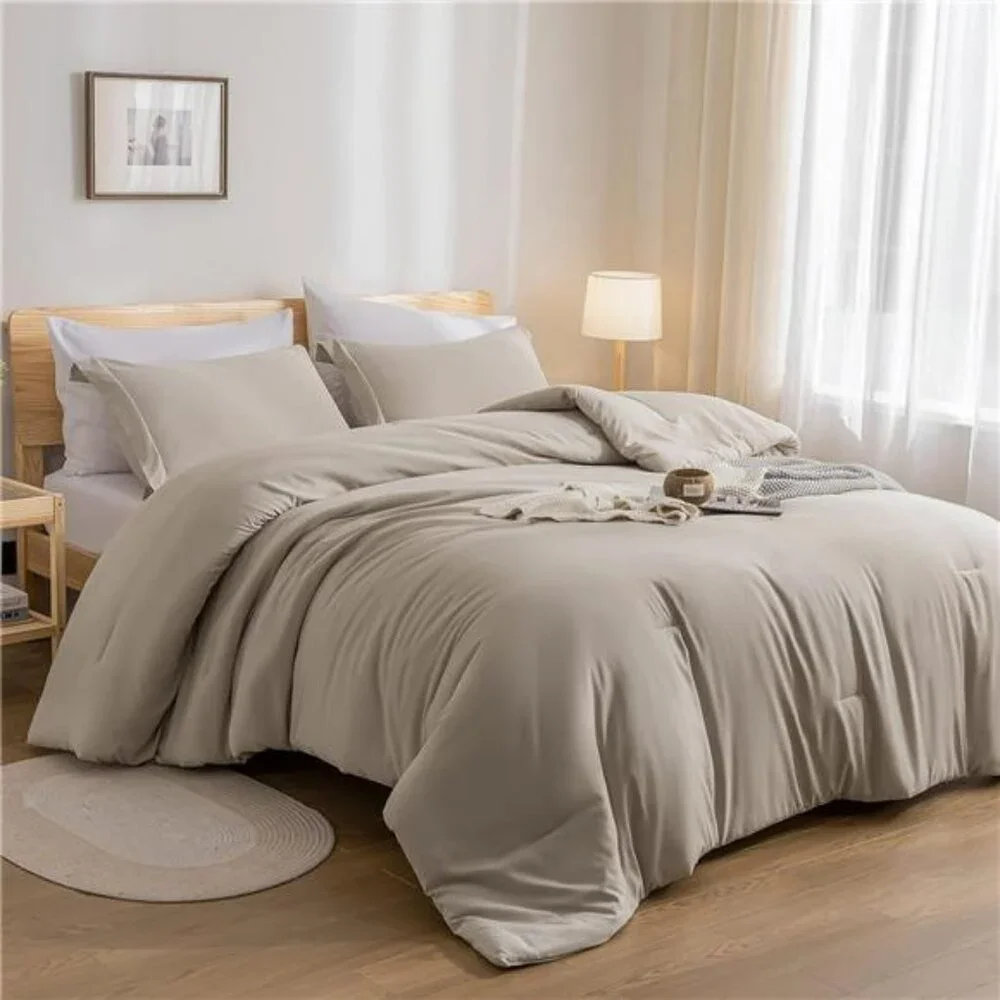 Queen Comforter Set 7 Pieces Oatmeal Comforters Queen Size Soft Fluffy Bedding